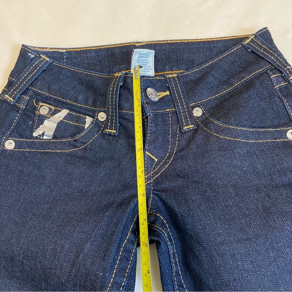 TRUE RELIGION Billy Dark Wash Painted Silver Logo Horseshoe Flap Pockets Jeans - Picture 11 of 15